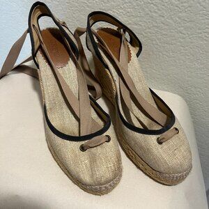 J. Crew Espadrille Wedges in Linen canvas Navy blue Size 8